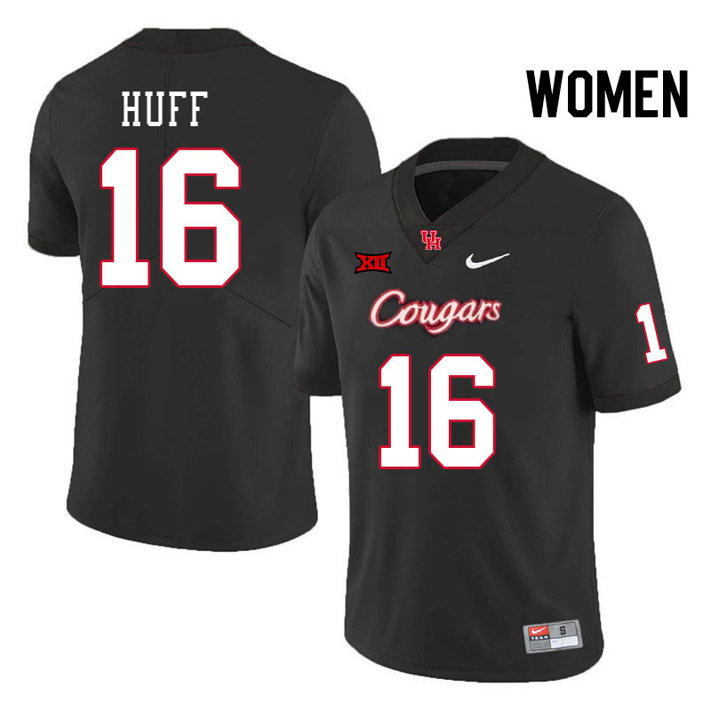 Women #16 Jett Huff Houston Cougars Big 12 XII College Football Jerseys Stitched-Black - Click Image to Close